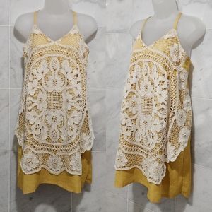 Judith March Cottagecore Crochet Handkerchief Dress boho Mini small